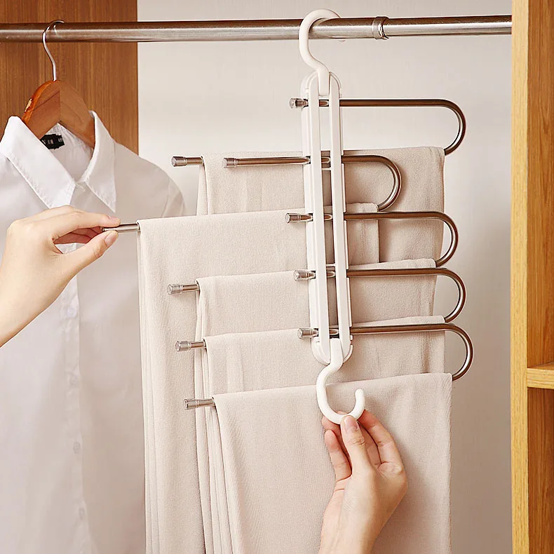 

Multifunctional Household Space Saving Pants Hanger Folding Trousers Rack Plastic Magic Jeans Hanger Rack, 4 colors