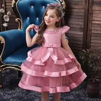 

High-end Princess Evening Dress Layered pink dress for wedding party lovely girl birthday party dress for 8 years