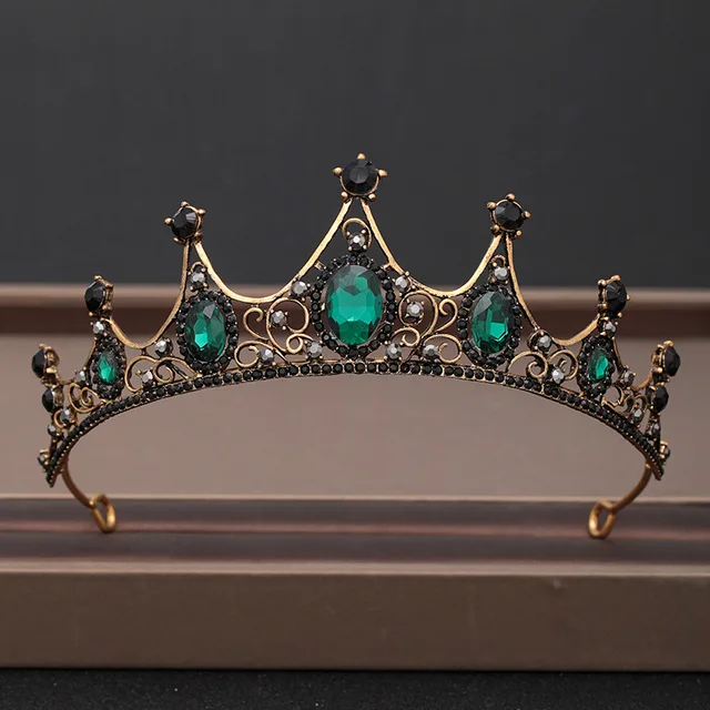 

Retro Baroque alloy green diamond crown happy birthday party wedding bridal Crystal Tiara crown