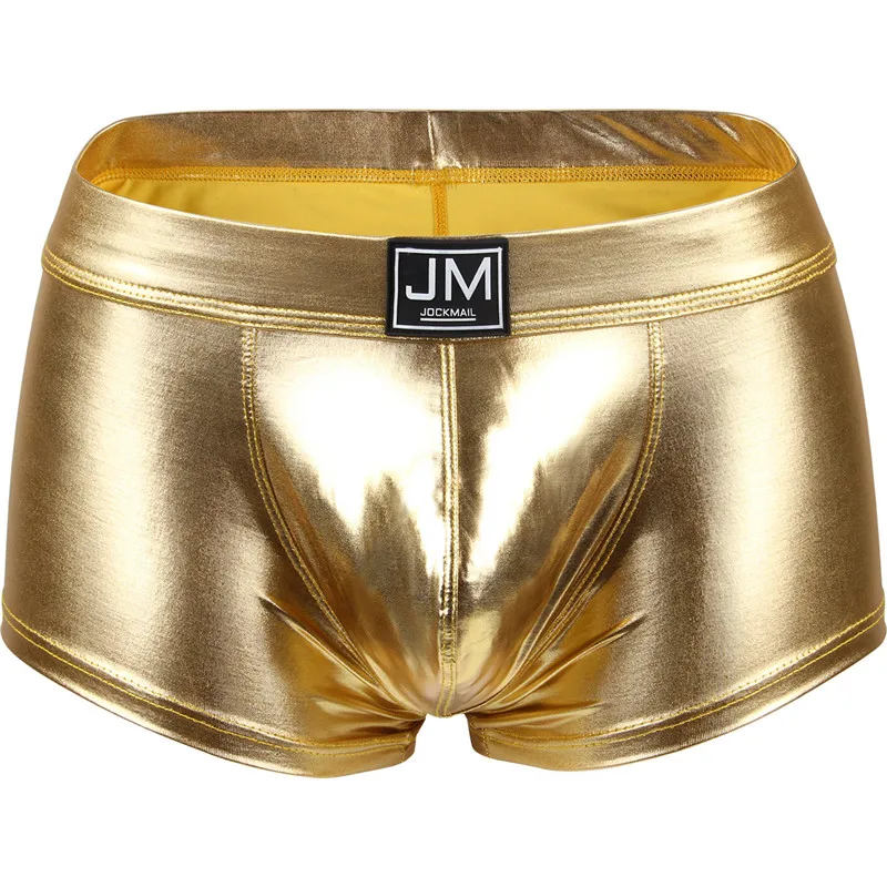 

JOCKMAIL brand men's underwear sexy U-shaped convex boxer briefs PU leather underwear GAY boxers, Black