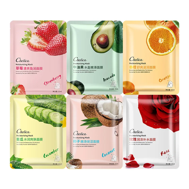 

Chelica private label moisturizing fruit face mask skin care dry face repair nourishing facial mask sheet tender skin wholesale, White