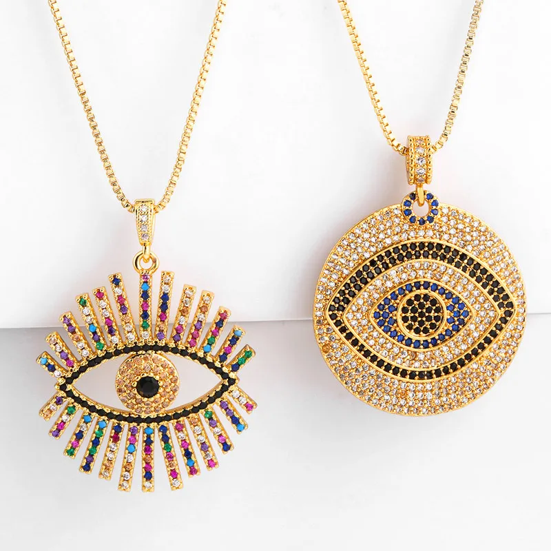 

VRIUA 2020 Gold Filled Greek Eye Necklace For Woman Zirconia Eye Pendant Necklaces CZ Rainbow Jewelry Collar De Ojo Turco, Golden