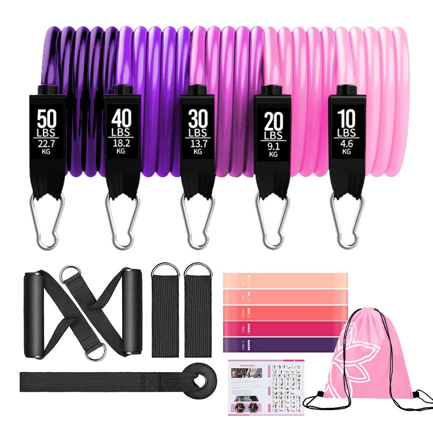 

Custom logo printed training latex 11 pcs set exercise heavy fitness sports stretch band expander resistance tube set, Pink,black,purple,red,mix colors set
