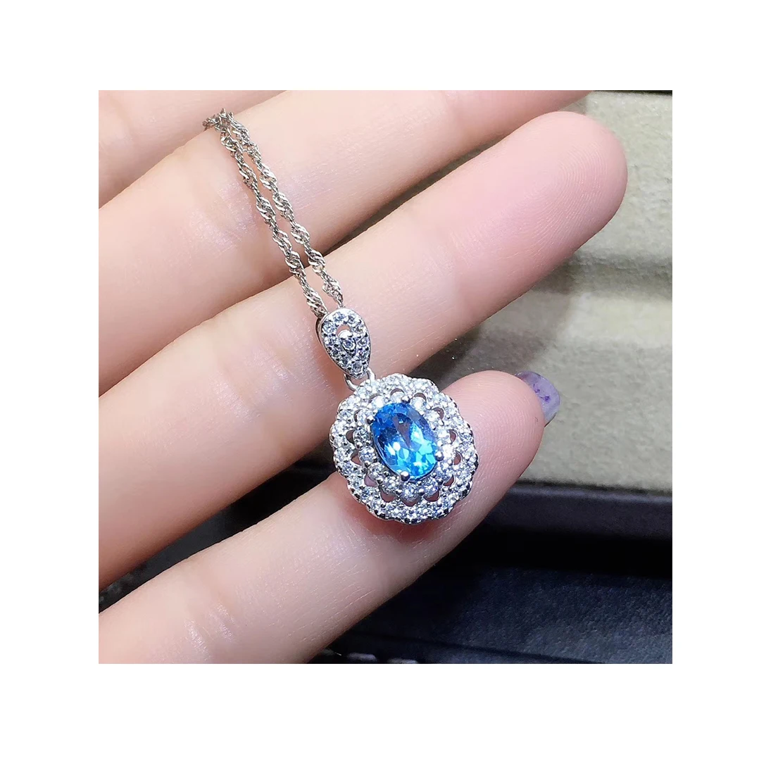 

luxury light sea blue group inlaid zircon topaz open ring women able pendant necklace jewelries sets loose gemstone