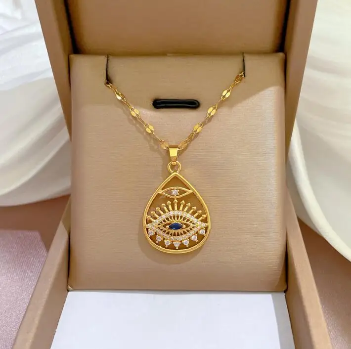 

Fashion Zircon eye Pendant Necklace for Women Charm gold Stainless Steel Jewelry Lucky Accessories Gift 2023