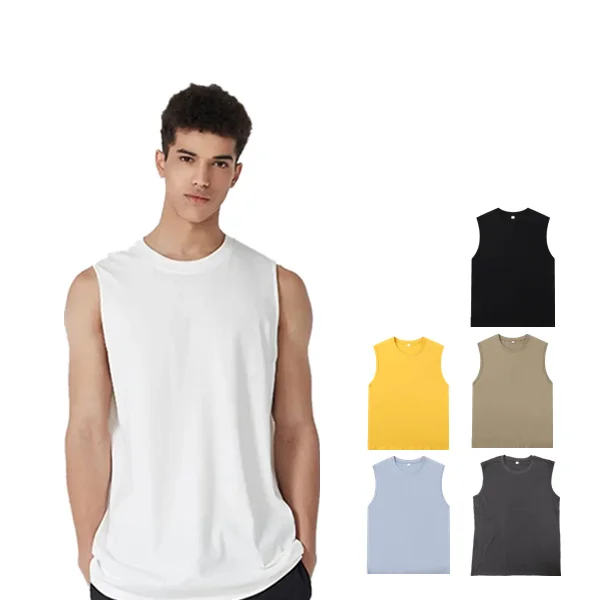 

Wholesale Summer 180gsm Cotton Custom Logo Sleeveless Men's Tank Top Sports Running Gym Printed logo Plain Men Tank Top Vest