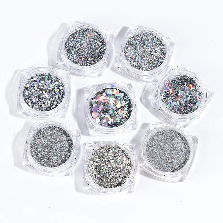 

2021 Hot Sales Mixed Stars Moon Hexagon Sequins Nail Paillette Decorations Silver Nail Art Glitter Flakes