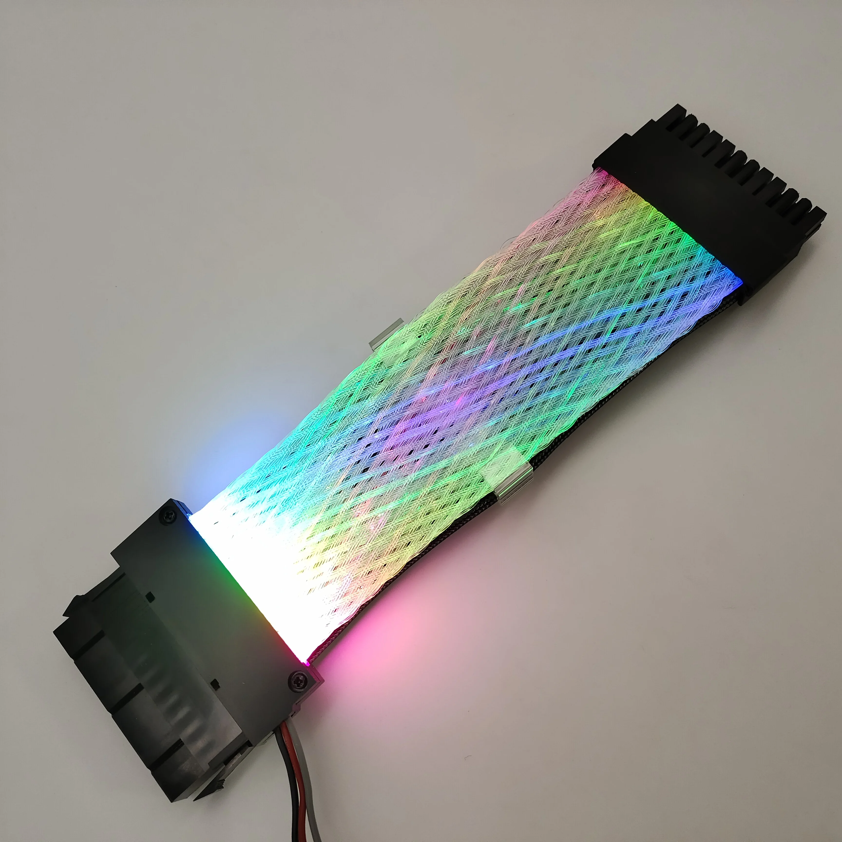 

24 Pin PSU Cable - RGB LED Fiber Optic Mesh Light Up Extension Cable for PC Computer Master Board