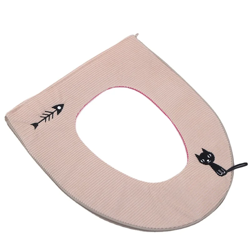 

Cute cartoon embroidery toilet seat cover warm velvet zipper soft toilet seat