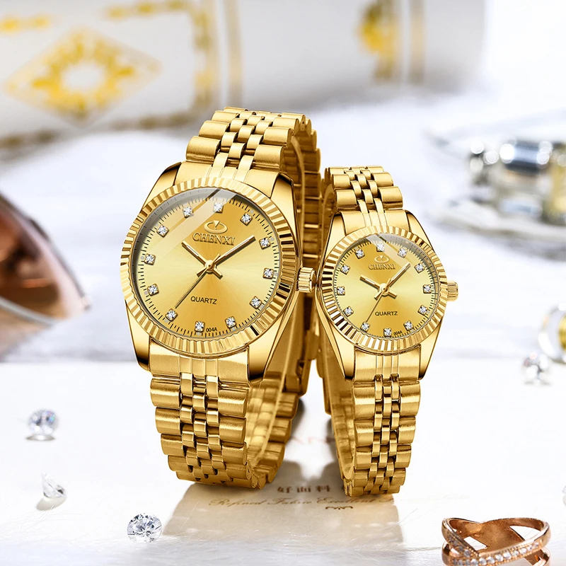 

CHENXI 004 Lover Watch Luxury Business Stainless Steel Gold Watch Men and Women Classic Waterproof Couple Gift Watch
