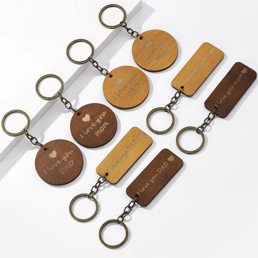 Hot Selling Wood Keychains with for Love Letters ILoveDAD and ILoveMOM for Mother's Day and Father's Day