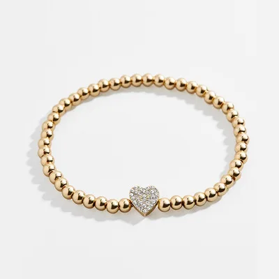 

Hot Sale Simple Elastic Bracelets With Gold Plated Round Beads Bracelets With Rhinestone Heart Charm Bracelets For Women Jewelry
