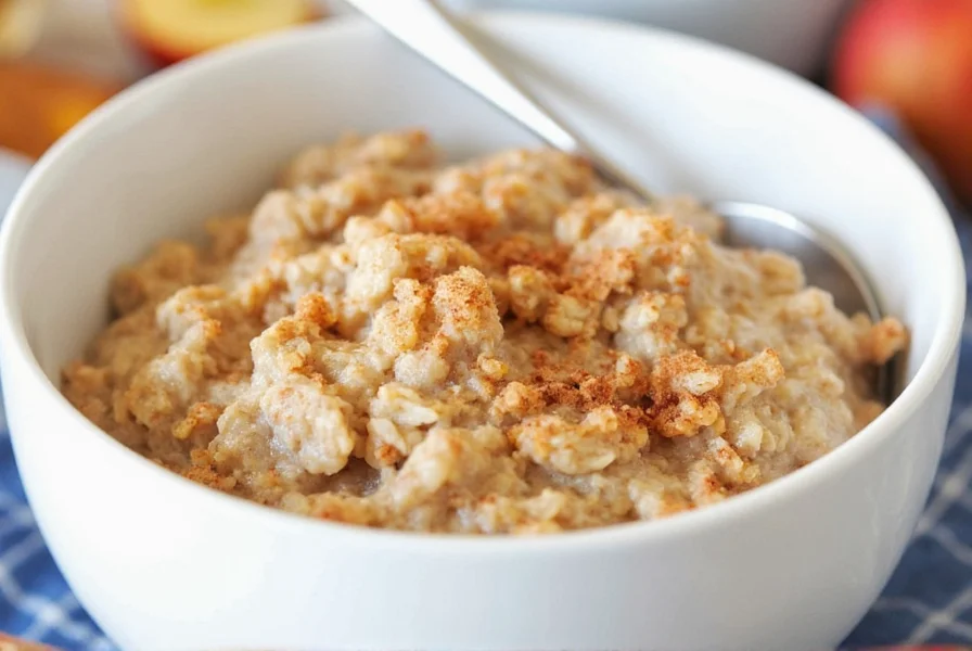 Overnight apple cinnamon oatmeal in mason jar with fresh apple slices and cinnamon sprinkle