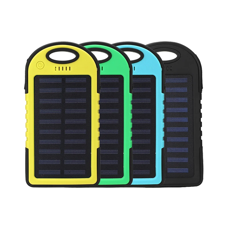 

2020 Promotion Waterproof 5000mAh Solar Charger USB Ports External Charger Power bank for iPhone 12, Black, blue, green, yellow