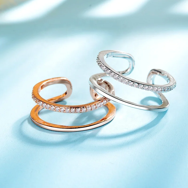 

Korean Double Open Diamond Ring Jewelry Selfie Ring Light Phone Fashion Women Metal Rings, White, rose gold