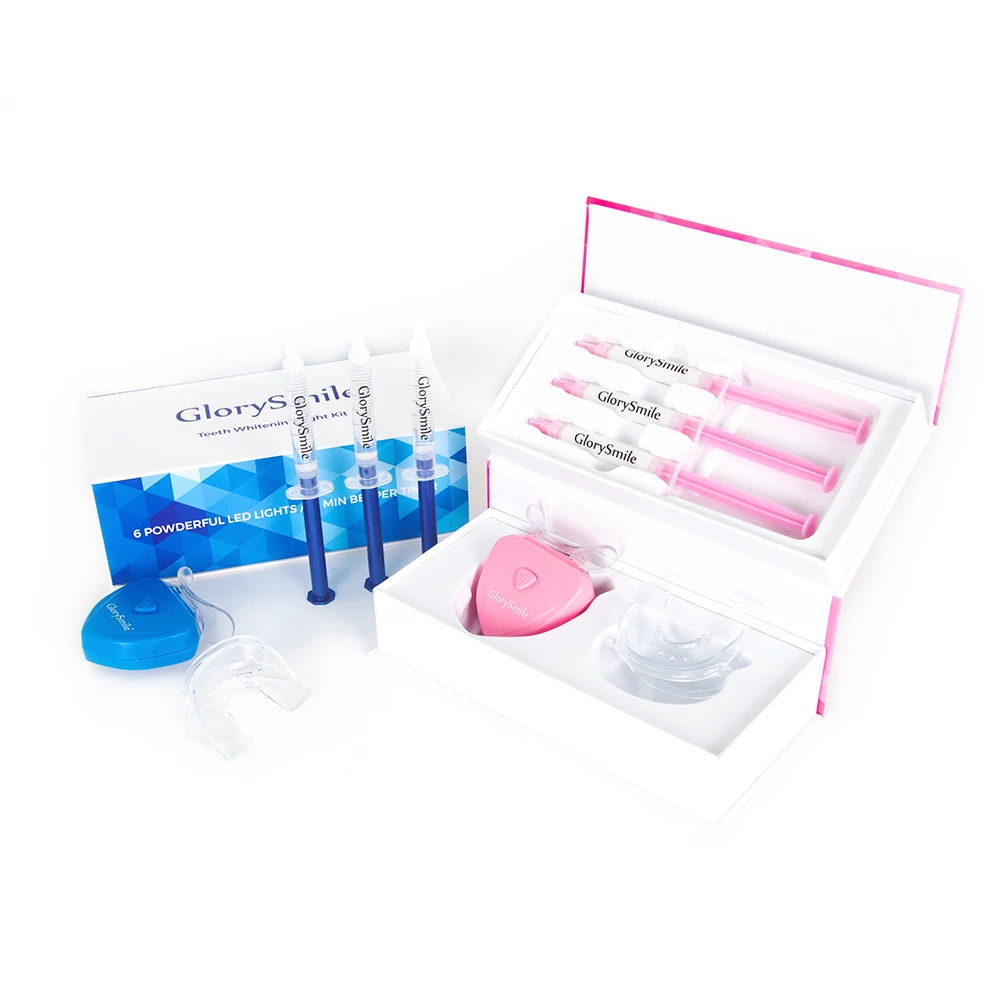 

2021 new style Glorysmile Wireless 6led 10 Minds timer treatment pink blue Teeth Whitening Kit private logo