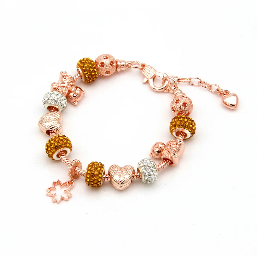 

New beaded leather bracelets with multi-color styles are suitable for ladies' parties, Rose gold