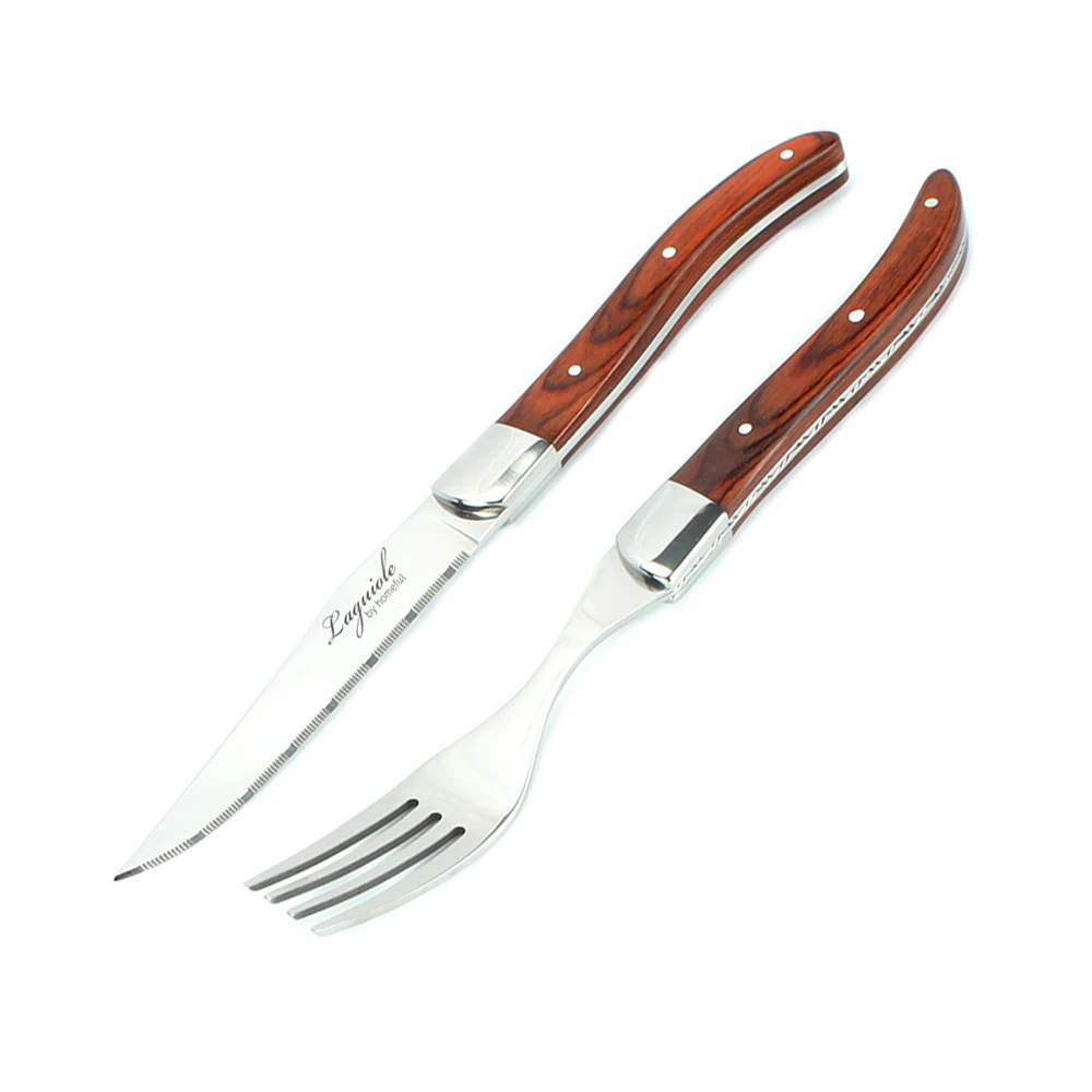 

LG0174 2 Pcs France Laguiole Pakkawood Handle 420 Stainless Steel Bee Steak Knife And Fork Western Food Cutlery Tableware Set