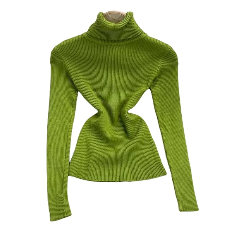 One Size  High Necked Base Shirt Women's Long Sleeved Pile Neck Elastic Knitted Sweater Underlay Sweater Short Top