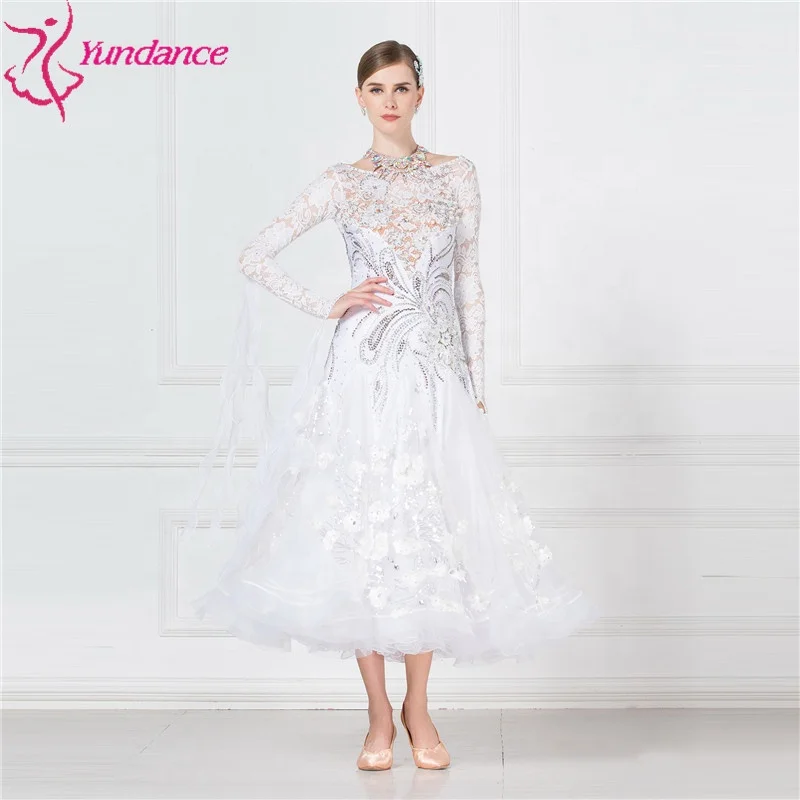 

B-17155 Elegant white smooth ballroom dancing waltz dress competition foxtrot tango dance dresses for women, Customized