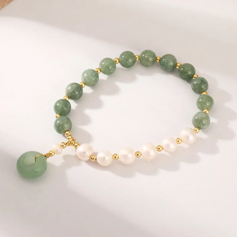 

Hawaiian New Myanmar Jade Bracelet Exquisite Gold Plated Freshwater Pearl Natural Stone Bracelet wholesale