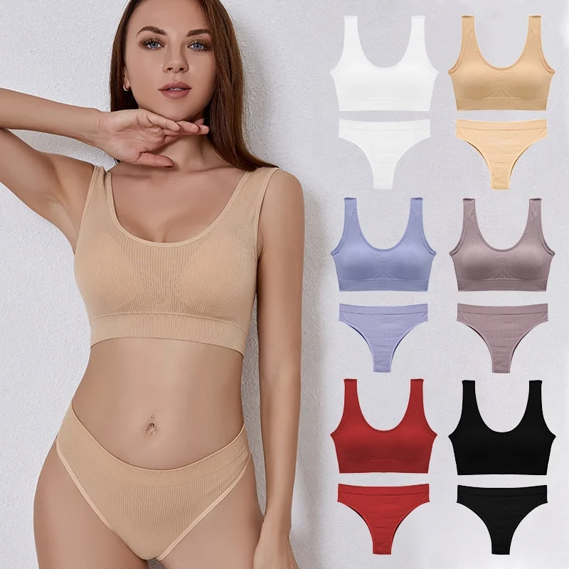 

Wireless Plus Size Bra And Panties Suits Seamless Bra Set Lingerie For Womens