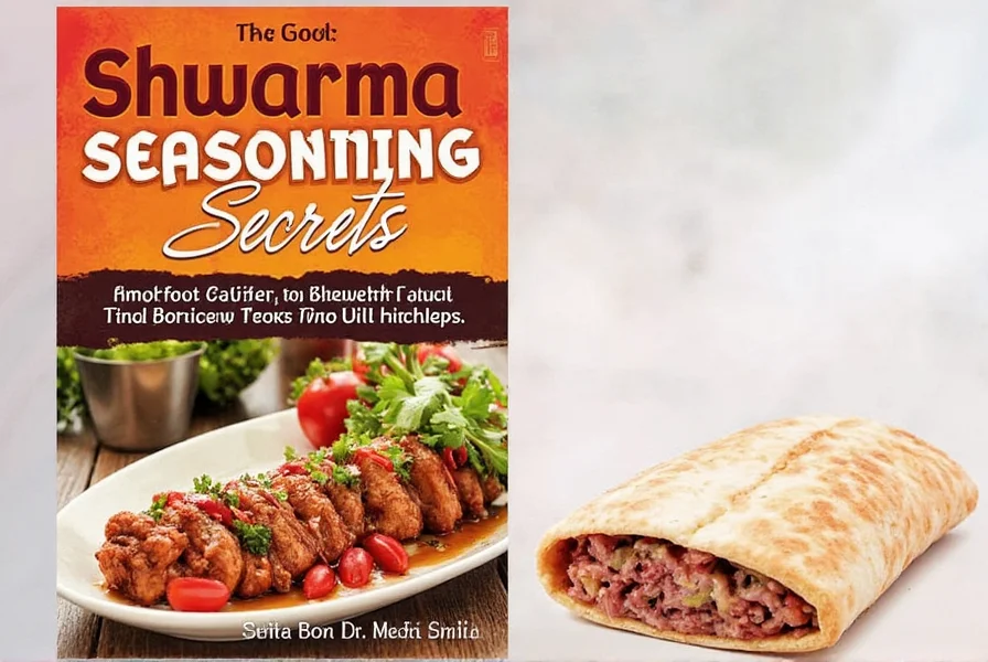 Mix of shwarma spices on a wooden table