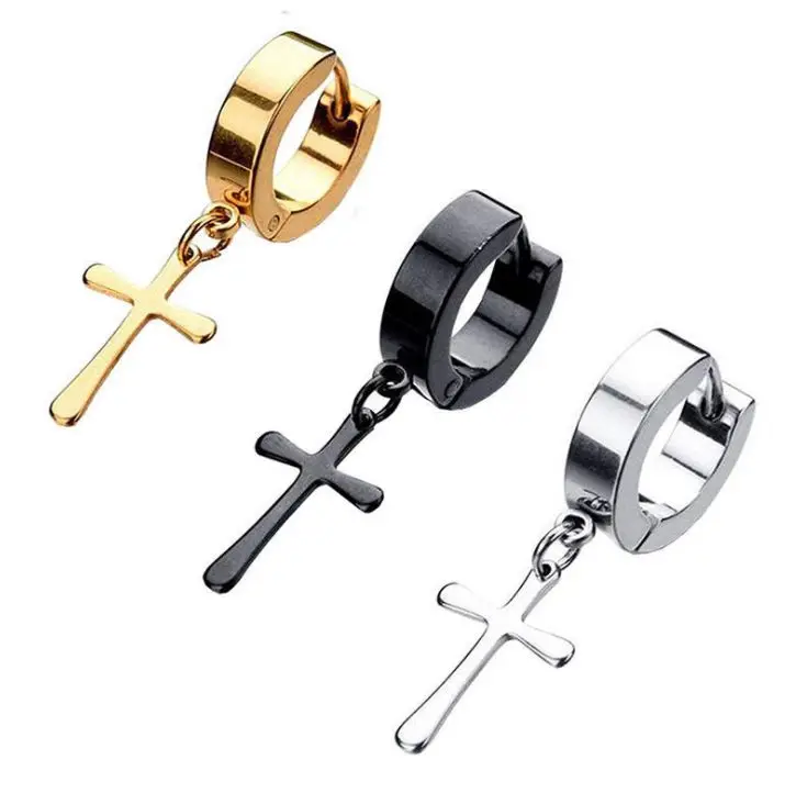 

Stainless steel men punk gold plated earrings dangle cross earrings