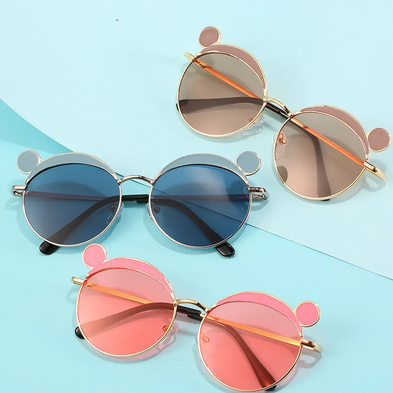 

Luxury Brand Sunglasses Children Cute Bear Ear Sun Glasses 2021 Girls Boy Shades Kids Cartoon Visor Mirror Retro UV400 Eyewear, Picture shows