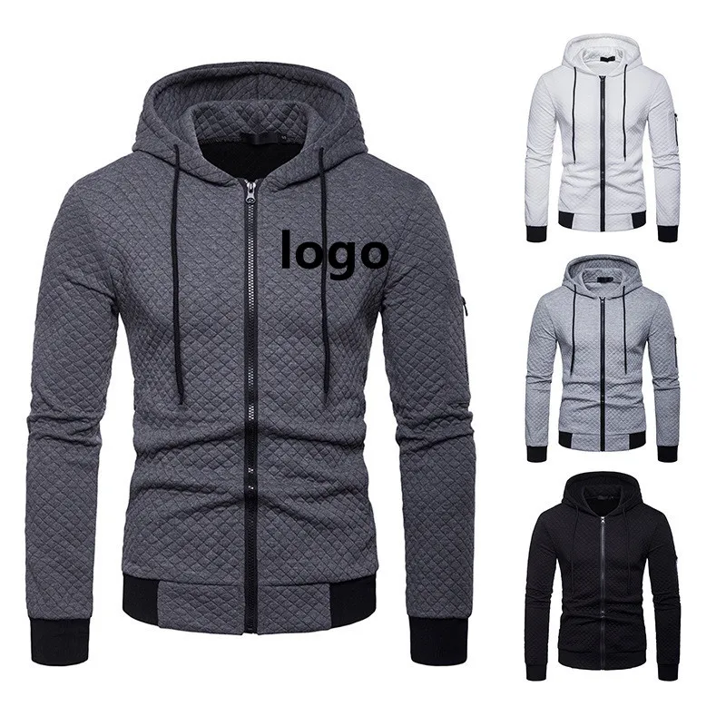 

Wish new outdoor blank plaid cotton pullover fleece sport winter hood jacket for men, 3 colors