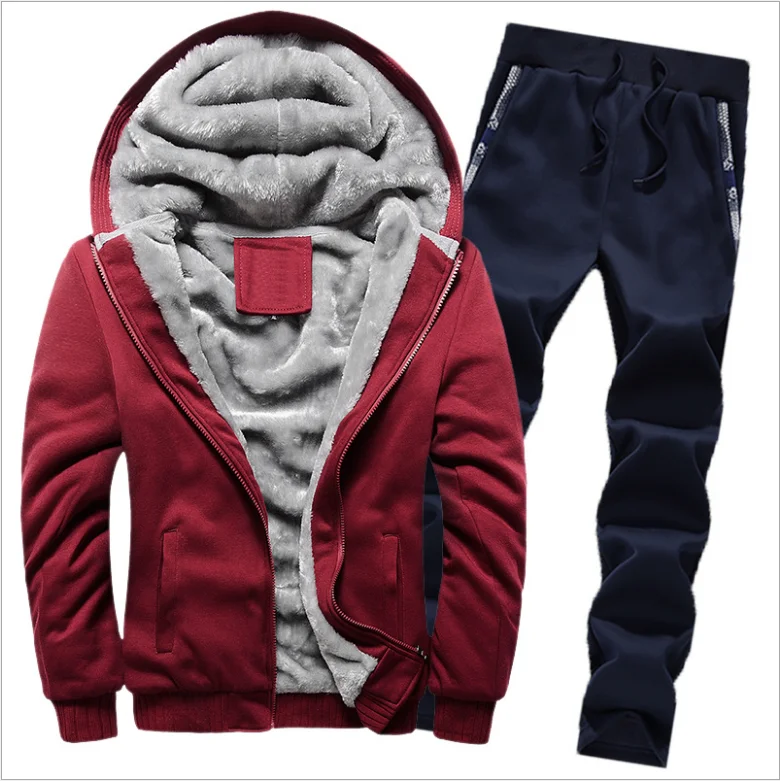 

Winter casual suit with fleece thickening sports suit with baseball hoodie fashion sportswear men's wear
