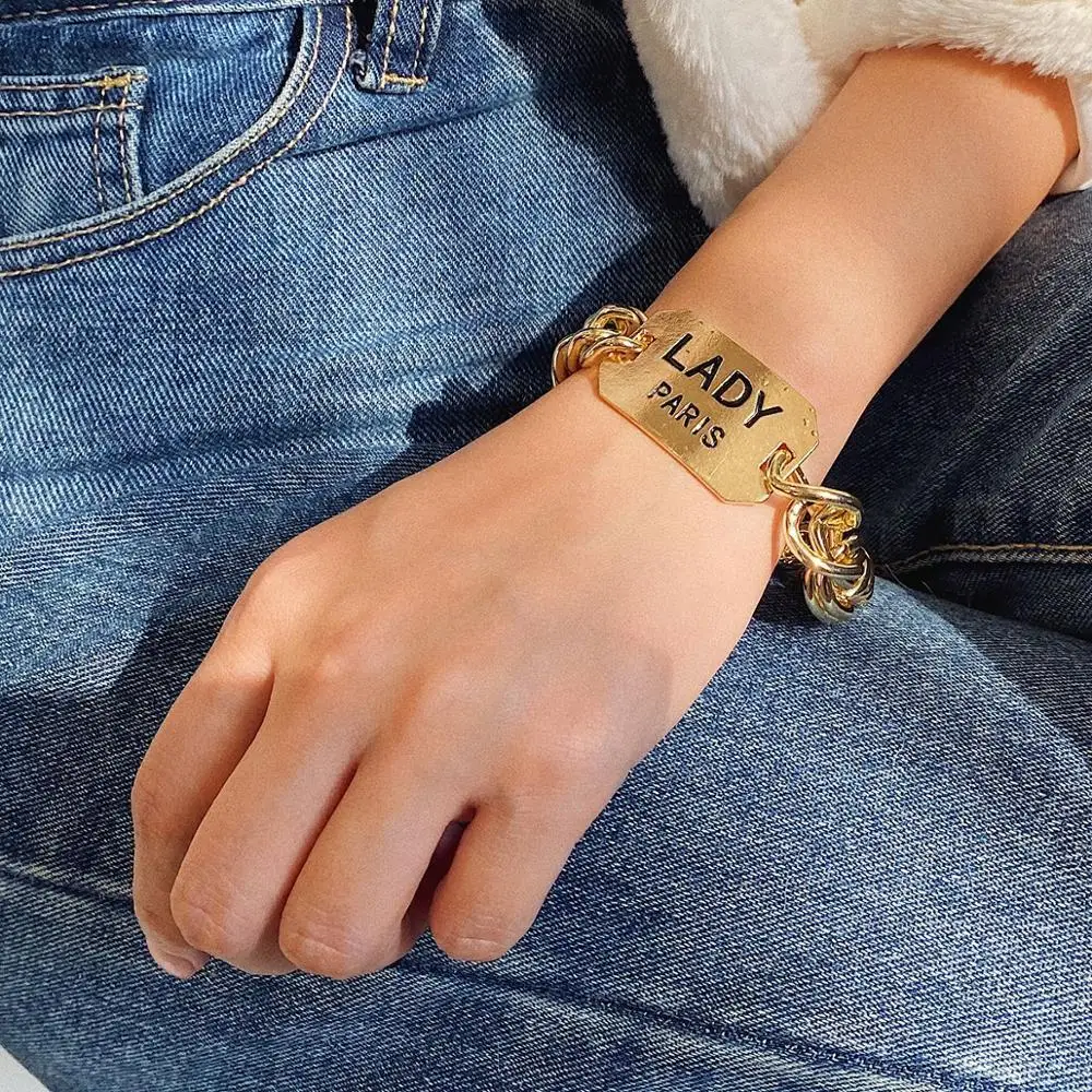 

Fashion personality trend punk chain lady bracelet gold heart charm bracelet (KB8261), As picture