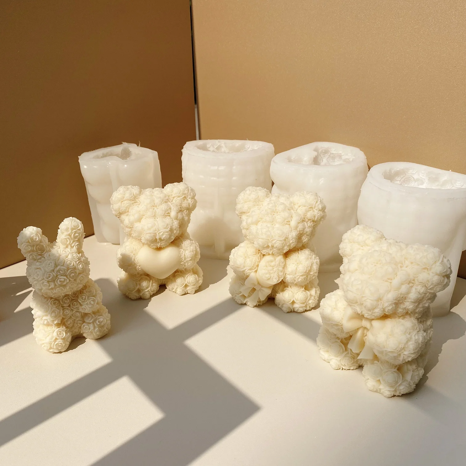 Rose love Bridal Bouquet Tie Heart Bear unicorn Dog Rabbit Candle Gypsum Cement Aromatherapy Crafts Silicone Mold