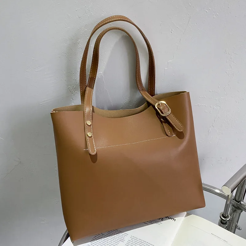 

2021 Simple Solid Color Large Capacity Sling Shoulder Bags Women Tote Bag Trendy Ladies Handbags, Customizable