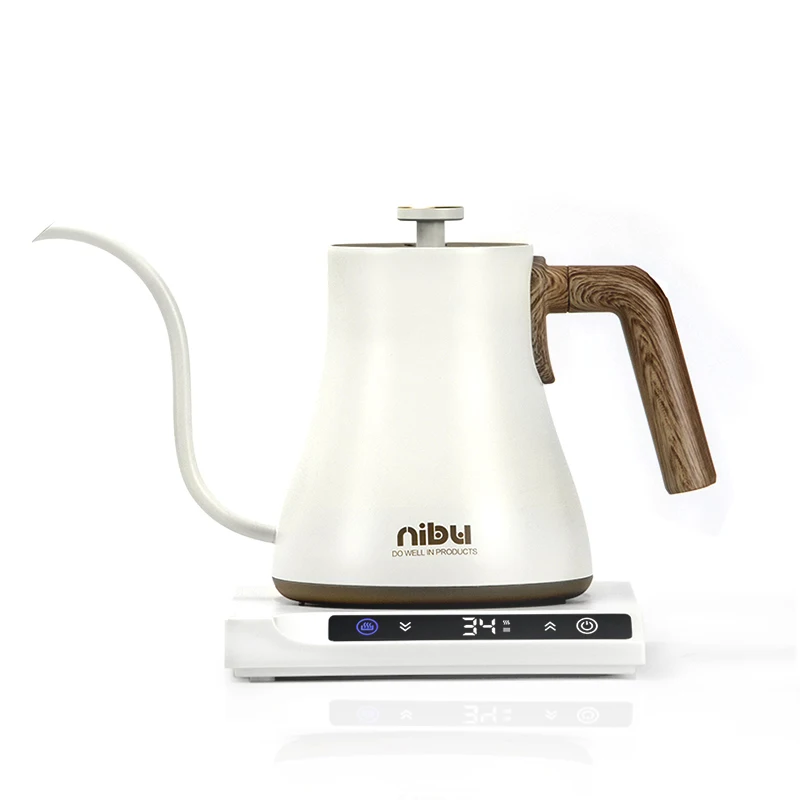 

Nibu Small Coffee Electric Kettle with Temperature Control Tea Pot Drip Pour Over Stainless Steel Gooseneck Coffee Kettle, White and black
