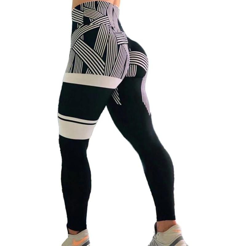 

2021 Stretch Designed Stripe Digital Printing Seamless Yoga Leggings For Women, Blue /white
