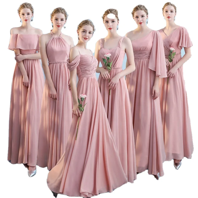 

Autumn Cheapest Chiffon Pink Evening Dinner Long Loose Mini Plus Size bridesmaid dresses