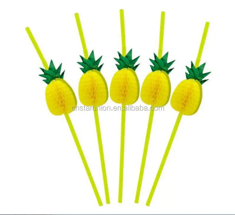

Disposable plastic 3D pineapple modeling honeycomb soft art straw drink party decoration bar ware accessory drinking straws