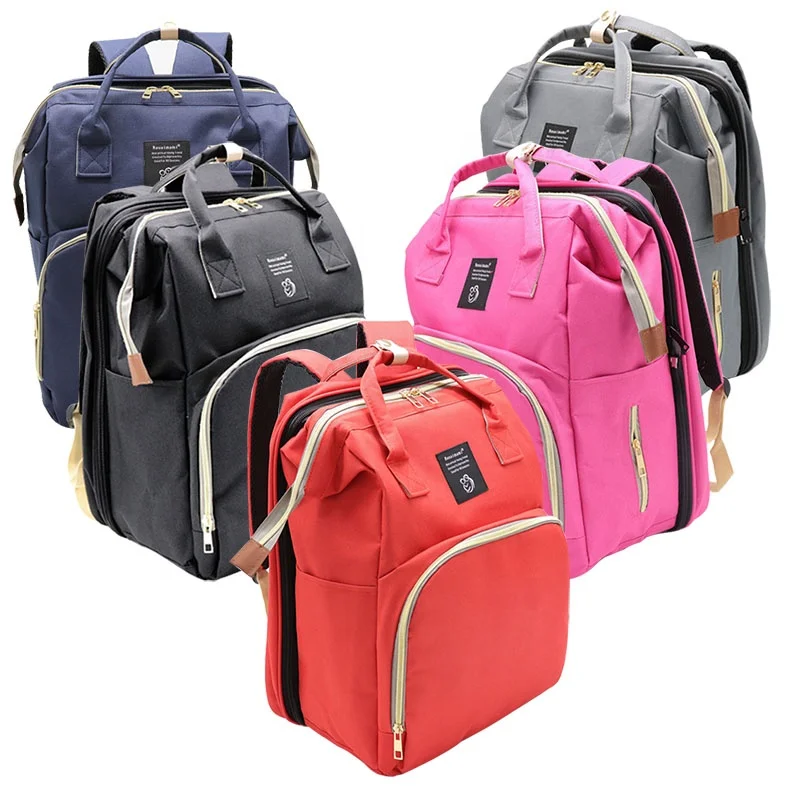 

Hot Sales Foldable Mommy Baby Diaper Bags Backpack With Changing Bed, Contract color