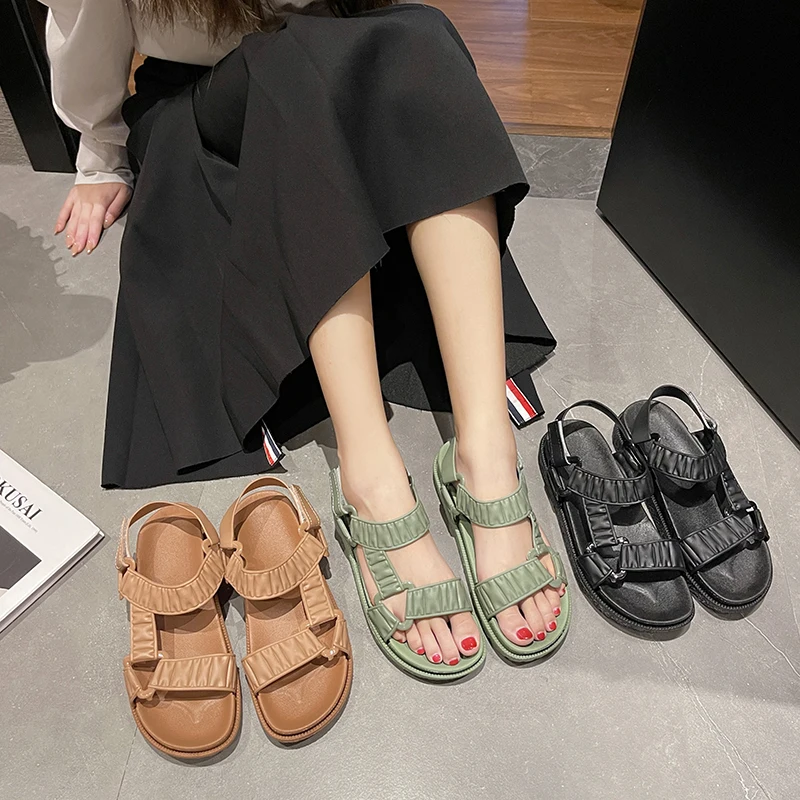 

Ladies Shoes And Sandals High Quality Women Flat Comfortable Sandal Outdoor Shoes, Black, orange and green