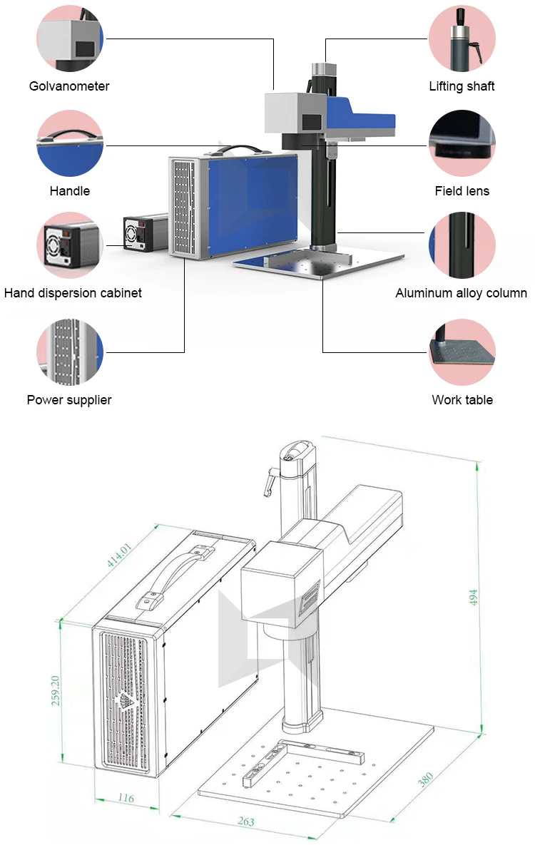 steel aluminum metal marking Portable 20w mini Fiber metal Laser for Turbine Bearings knife Metal Plate