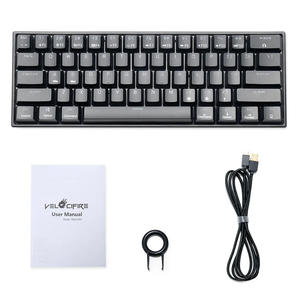 

VELOCIFIRE Hot Sale Led Backlit 61 Keys Wireless Mechanical Keyboard Typewriter Keyboard, White black