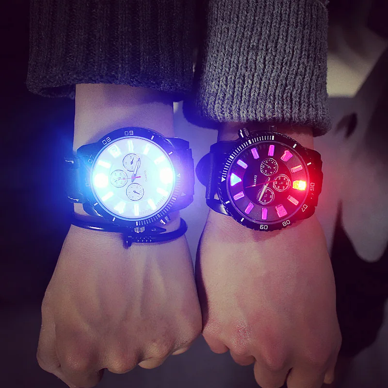 

N12331 Luminous Watch women LED digital watch men 48M Colorful glow with silicone strap flashing Sports Wristwatches, 11 colors