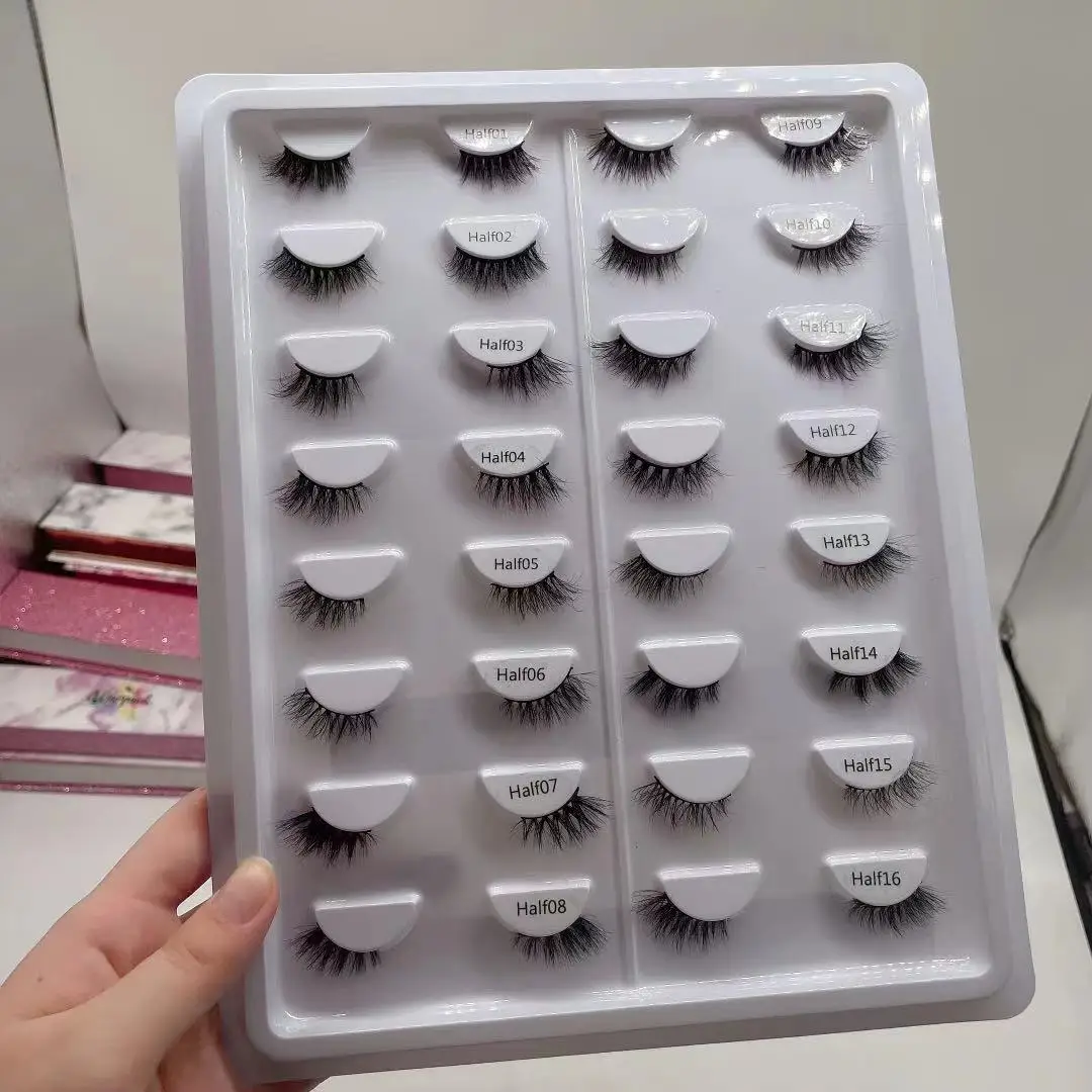 

Natural half accent lash corner faux mink wispy light volume eyelash 16 pair mixed bulk in customized packaging lashbox, Lashes half