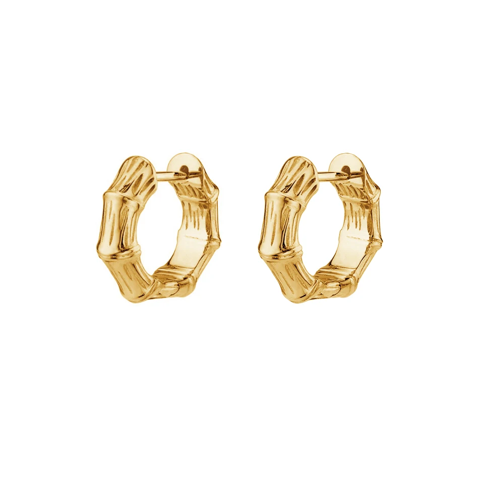

new design 18k gold plated minimalist earrings 925 sterling silver simple bamboo hoop earrings