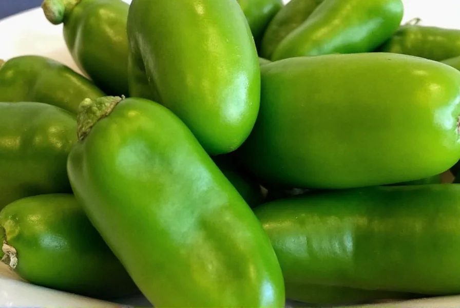 Close-up view of jalapeño peppers showing striations on skin indicating higher heat levels