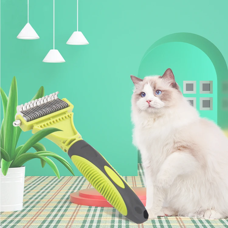 

Comfortable 2 in 1 Deshedding Tool Pet Grooming Brush for Dogs and Cats, Green