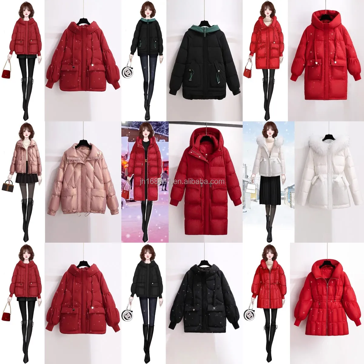 

The new high quality Hooded Gradient down jacket for women's winter jacket is available wholesale at a low price, Red