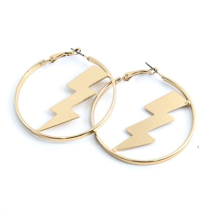 

Wholesale Korean Fashion Women Jewelry Geometry lightning Round Gold Plated Large Hoop Earrings