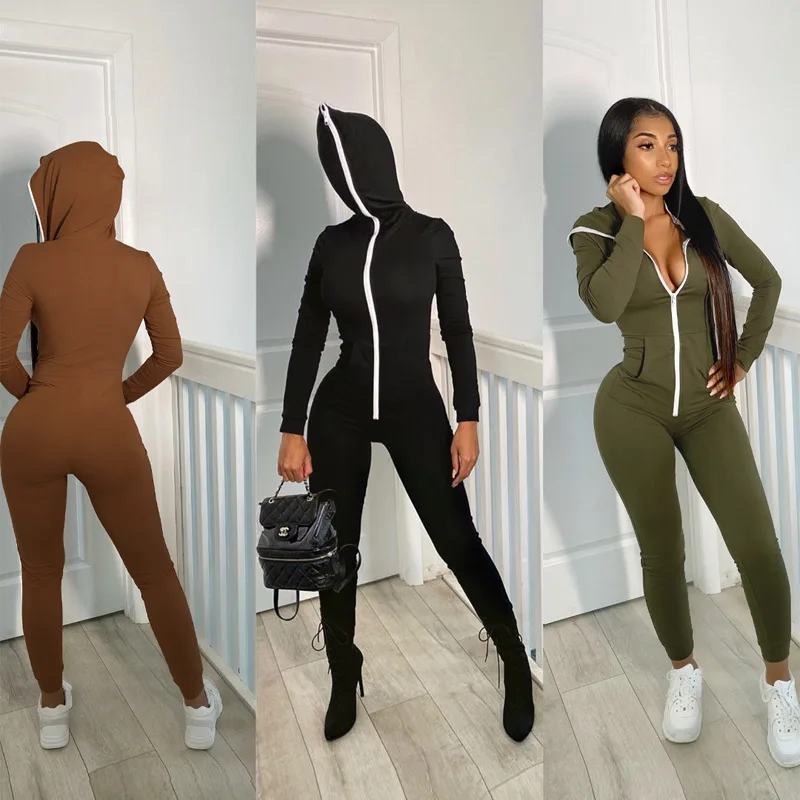 

2021 New Arrival Fall Zipper Hoodie Jogger Two Piece Set Form Fitting Woman sweatsuit